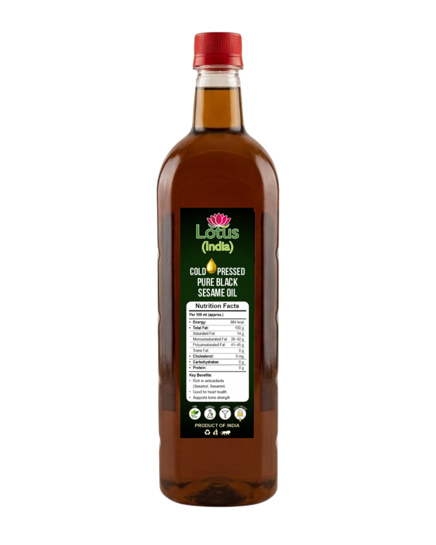 Lotus (India) 100% Pure Cold Pressed Black Sesame Oil | Unrefined & Chemical Free | Rich in Natural Antioxidants | Multi-Purpose Cooking Oil | 1000ml