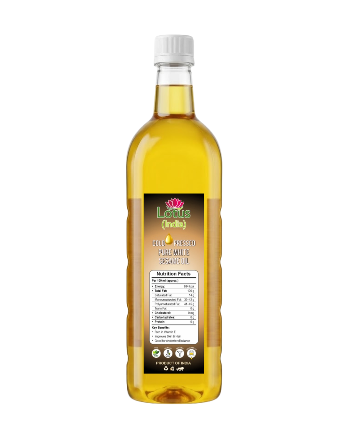 Lotus (India) 100% Pure Cold Pressed White Sesame Oil | Unrefined & Chemical Free | Wood Pressed Til Oil | Rich Aroma | Ideal for Cooking & Wellness | 1000ml
