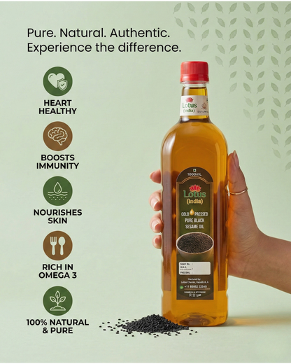 Lotus (India) 100% Pure Cold Pressed Black Sesame Oil | Unrefined & Chemical Free | Rich in Natural Antioxidants | Multi-Purpose Cooking Oil | 1000ml