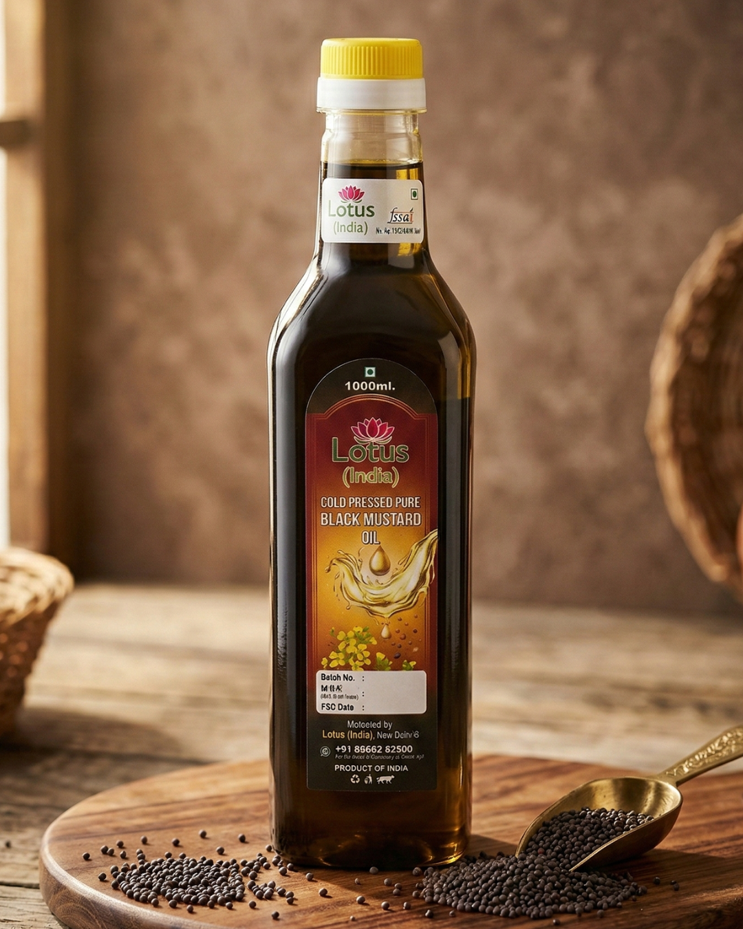 Lotus (India) 100% Pure Cold Pressed Black Mustard Oil | Kachi Ghani | Unrefined & Chemical Free | Strong Aroma | Ideal for Cooking & Pickles | 1000ml