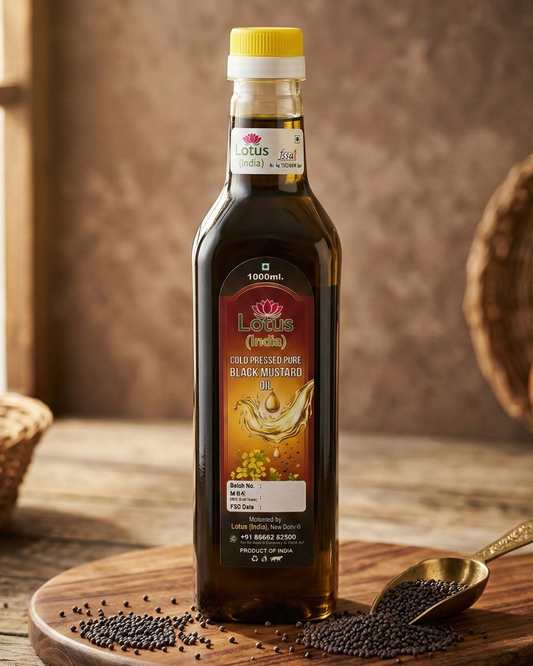 Lotus (India) 100% Pure Cold Pressed Black Mustard Oil | Kachi Ghani | Unrefined & Chemical Free | Strong Aroma | Ideal for Cooking & Pickles | 1000ml