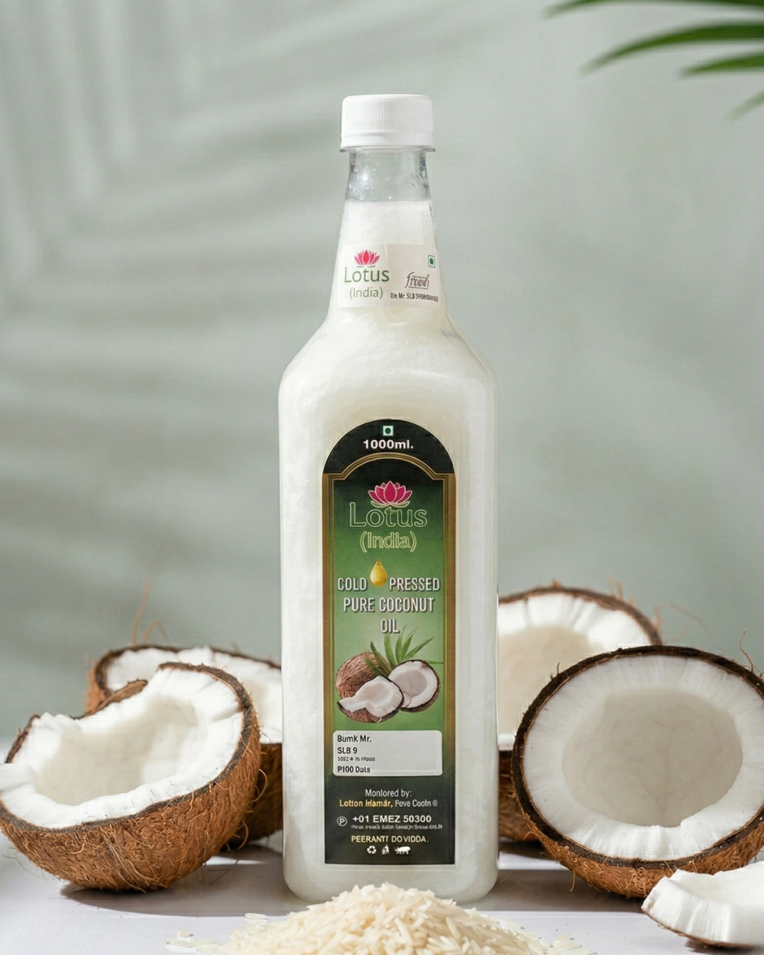 Lotus (India) 100% Pure Cold Pressed Coconut Oil | Unrefined & Chemical Free | Virgin Coconut Oil | For Cooking, Hair & Skin Care | 1000ml