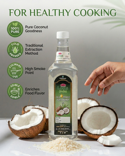 Lotus (India) 100% Pure Cold Pressed Coconut Oil | Unrefined & Chemical Free | Virgin Coconut Oil | For Cooking, Hair & Skin Care | 1000ml