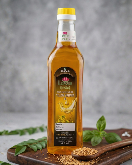 Lotus (India) 100% Pure Cold Pressed Yellow Mustard Oil | Unrefined & Chemical Free | Kachi Ghani Mustard Oil | Rich Aroma | Ideal for Cooking & Pickles | 1000ml