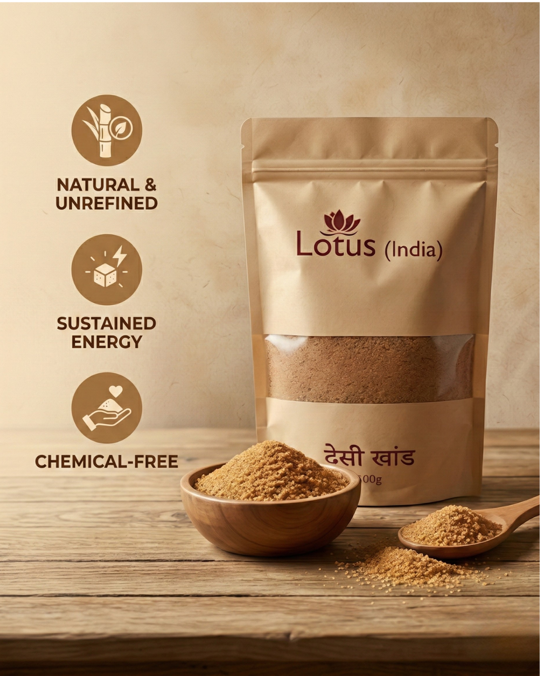 Lotus (India) Desi Khand (Brown Sugar) | Unrefined & Natural | Chemical-Free Traditional Sugar | Rich Caramel Flavor | 500g
