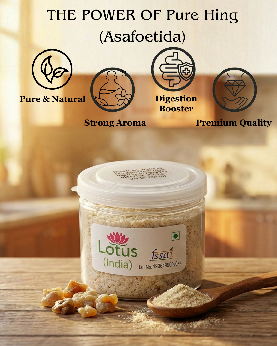 Lotus (India) Pure Hing (Asafoetida) Powder | Strong Aroma & Rich Flavor | Premium Quality | Ideal for Tadka & Indian Cooking
