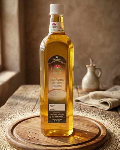 Lotus (India) 100% Pure Cold Pressed White Sesame Oil | Unrefined & Chemical Free | Wood Pressed Til Oil | Rich Aroma | Ideal for Cooking & Wellness | 1000ml