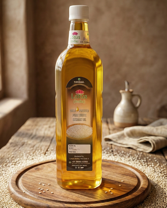 Lotus (India) 100% Pure Cold Pressed White Sesame Oil | Unrefined & Chemical Free | Wood Pressed Til Oil | Rich Aroma | Ideal for Cooking & Wellness | 1000ml