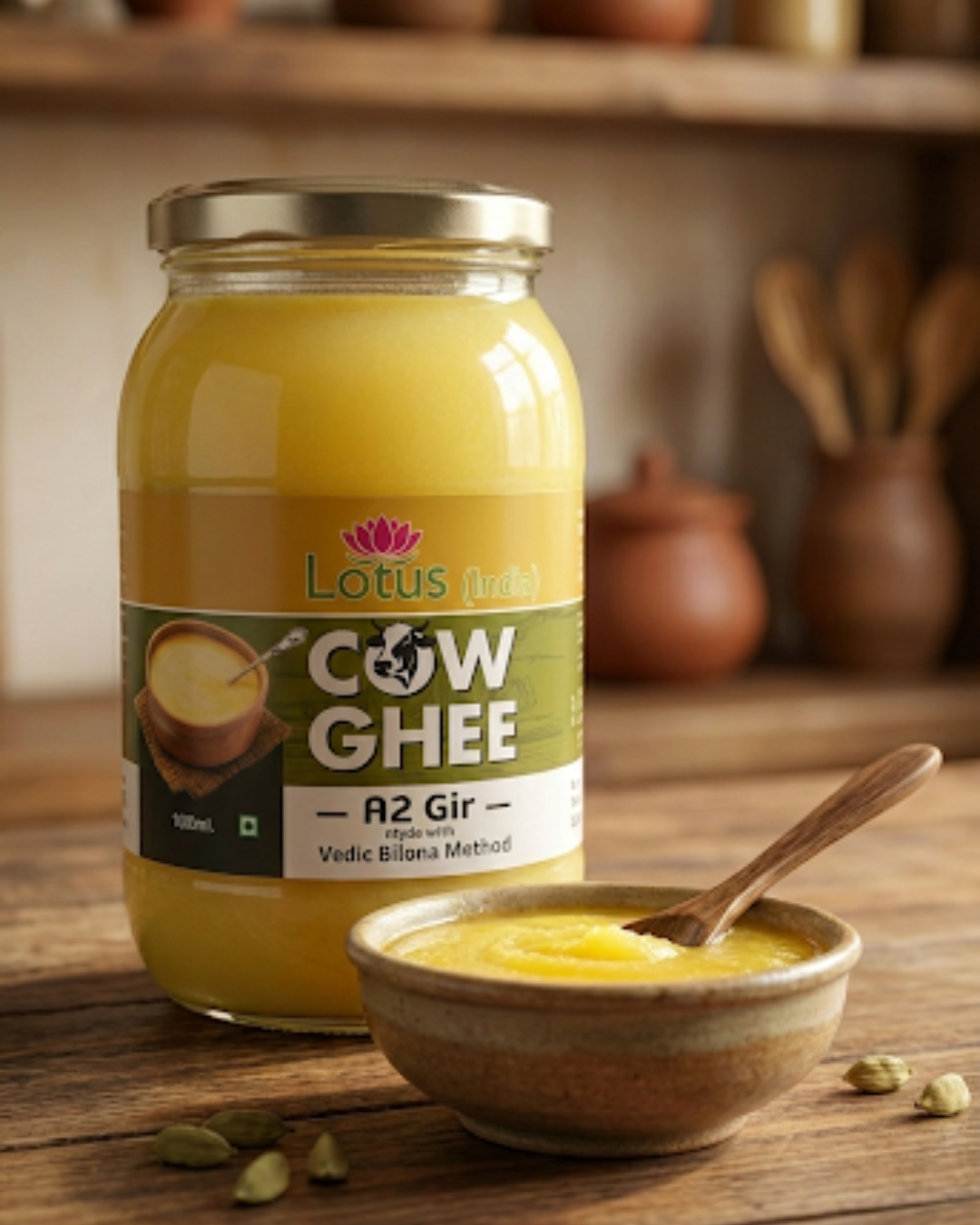 Lotus (India) A2 Gir Cow Ghee | Bilona Method | Pure Desi Cow Ghee | Made from Gir Cow Milk | Rich Aroma & Traditional Taste | 250ml/500ml / 1L