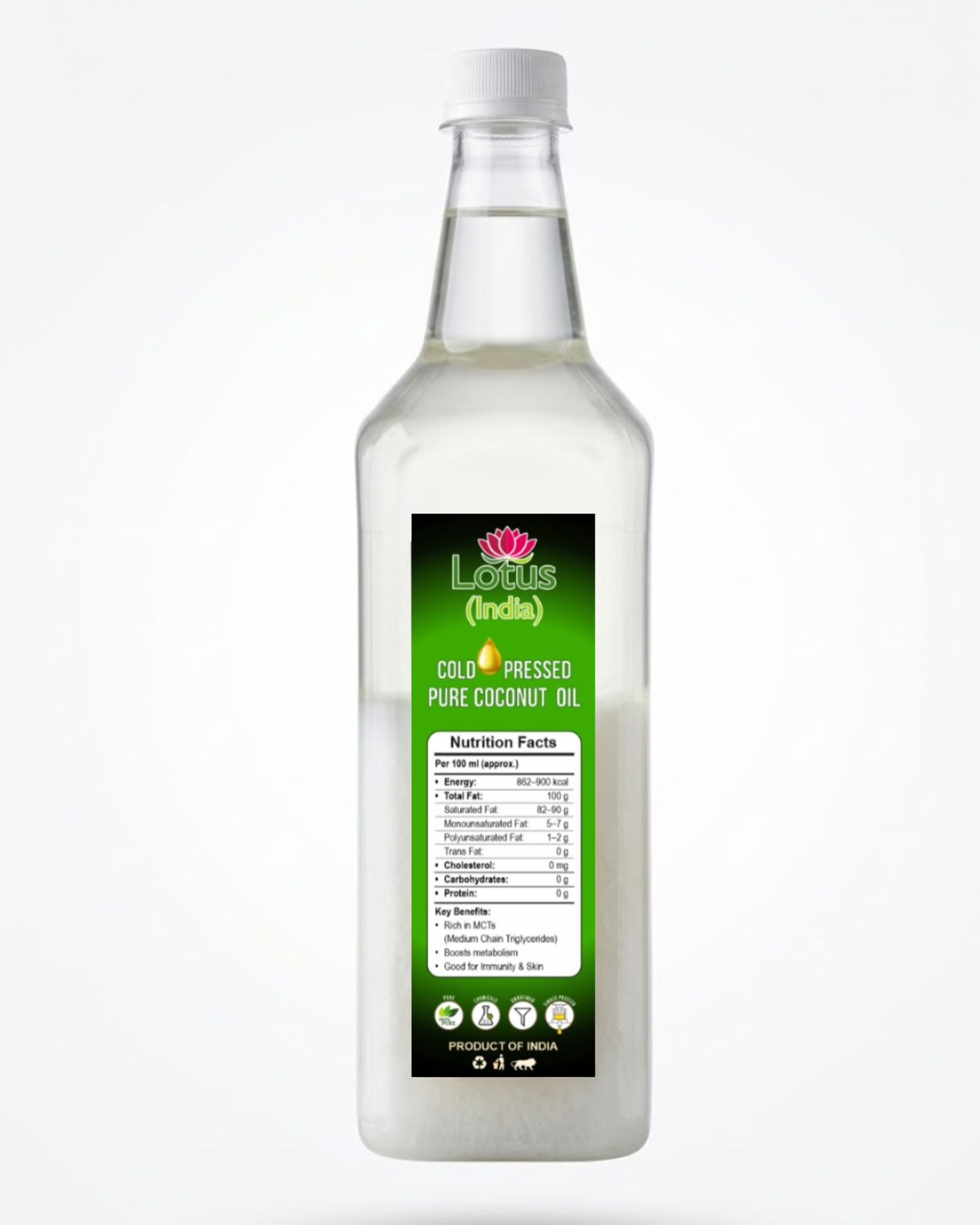 Lotus (India) 100% Pure Cold Pressed Coconut Oil | Unrefined & Chemical Free | Virgin Coconut Oil | For Cooking, Hair & Skin Care | 1000ml