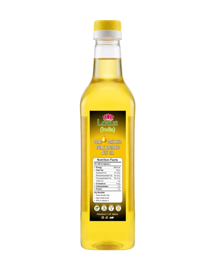Lotus (India) 100% Pure Cold Pressed Groundnut Oil | Unrefined & Chemical Free | Rich in MUFA & Vitamin E | Ideal for Daily Cooking | 1000ml